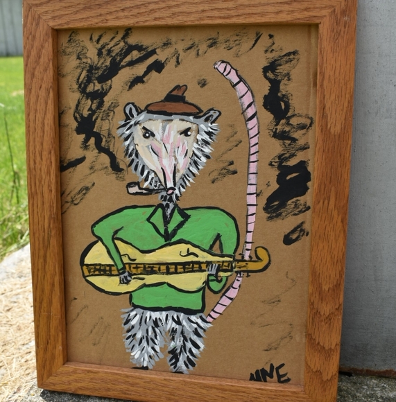 Hand Crafted Other - Original Folk Art Possum Playing Dulcimer